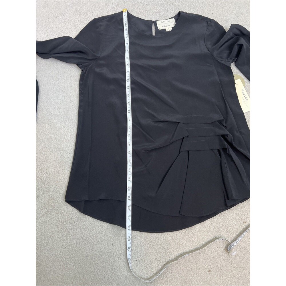 Nicole Miller 100% Silk Blouse S Black Long Sleeve Pleated Career Artelier New - Picture 13 of 13